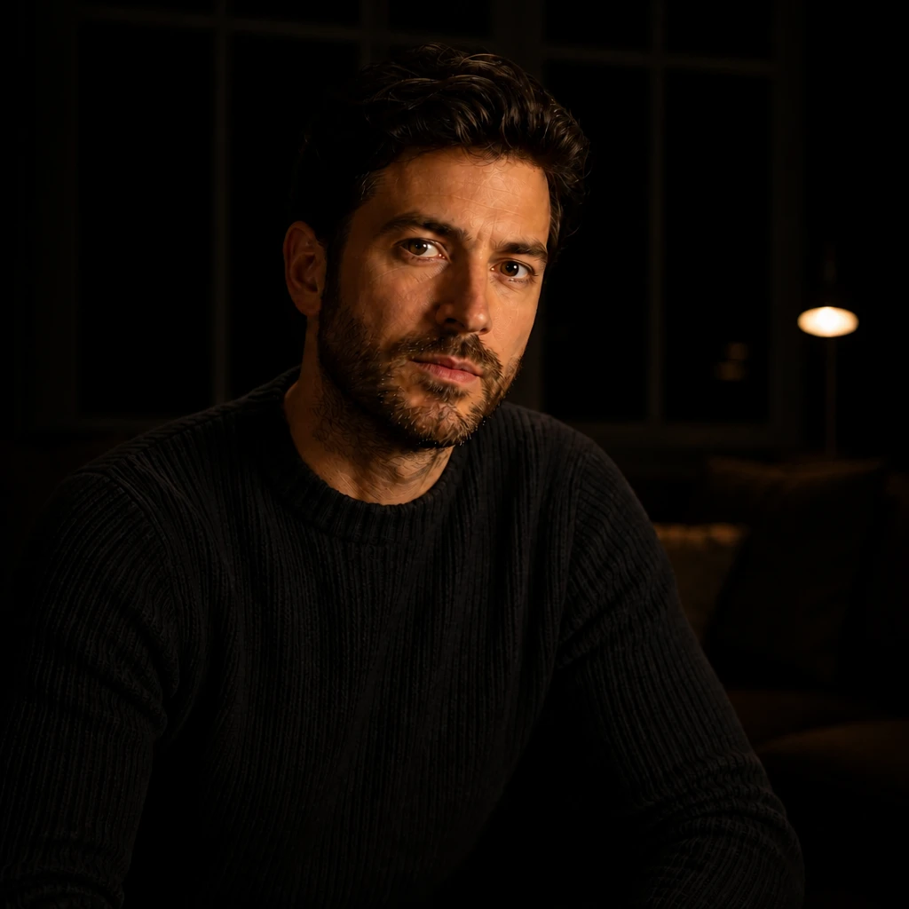Portrait subject — Room Dark variation of Bi-Color Panel Night Interior Portrait.
