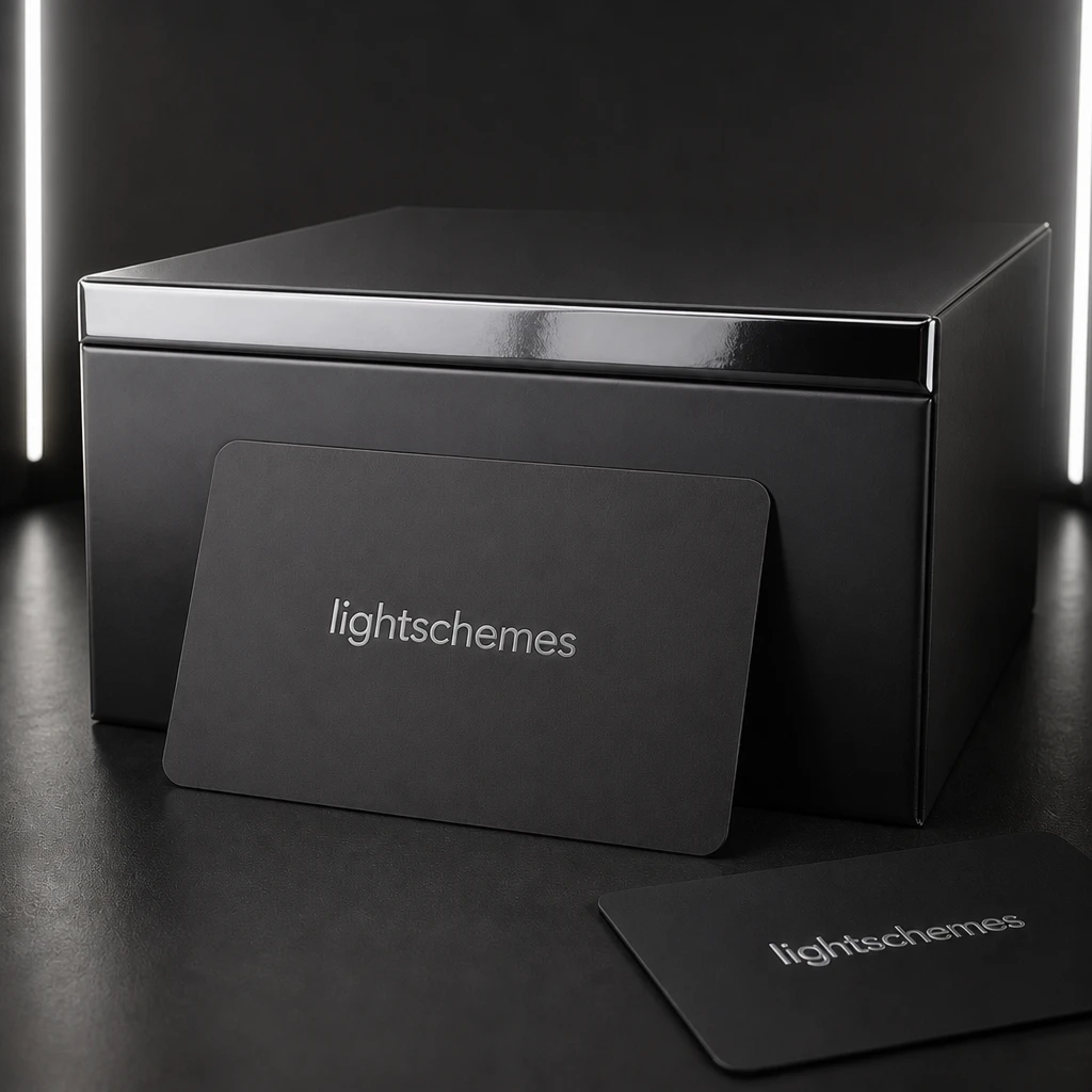 Glossy packaging box — Flat Reflection Warning variation of Black Card Glossy Packaging.