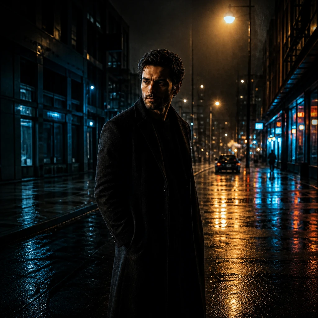 Portrait subject — Cinematic Outdoor Night lighting setup.