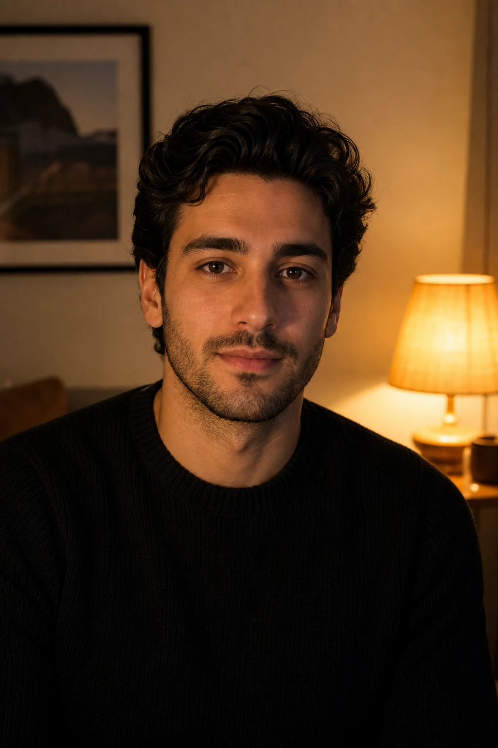 Portrait subject — Cinematic Practical Interior Portrait lighting setup.