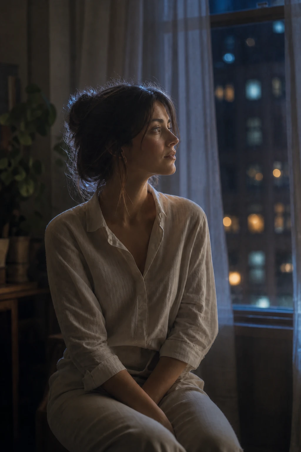 Portrait subject — Night Window variation of Dreamy Backlit Window.
