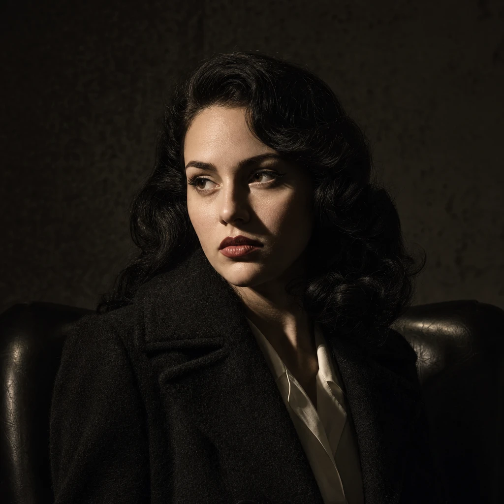 Portrait subject — Film Noir Fresnel lighting setup.