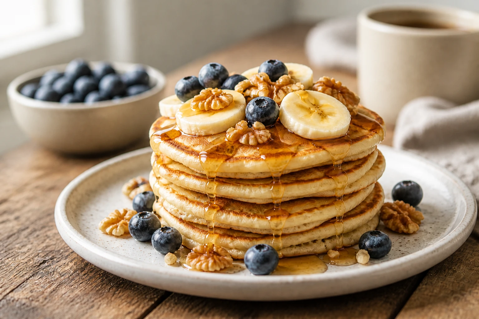 Stack of pancakes — Bright & Airy variation of Food Window Daylight.