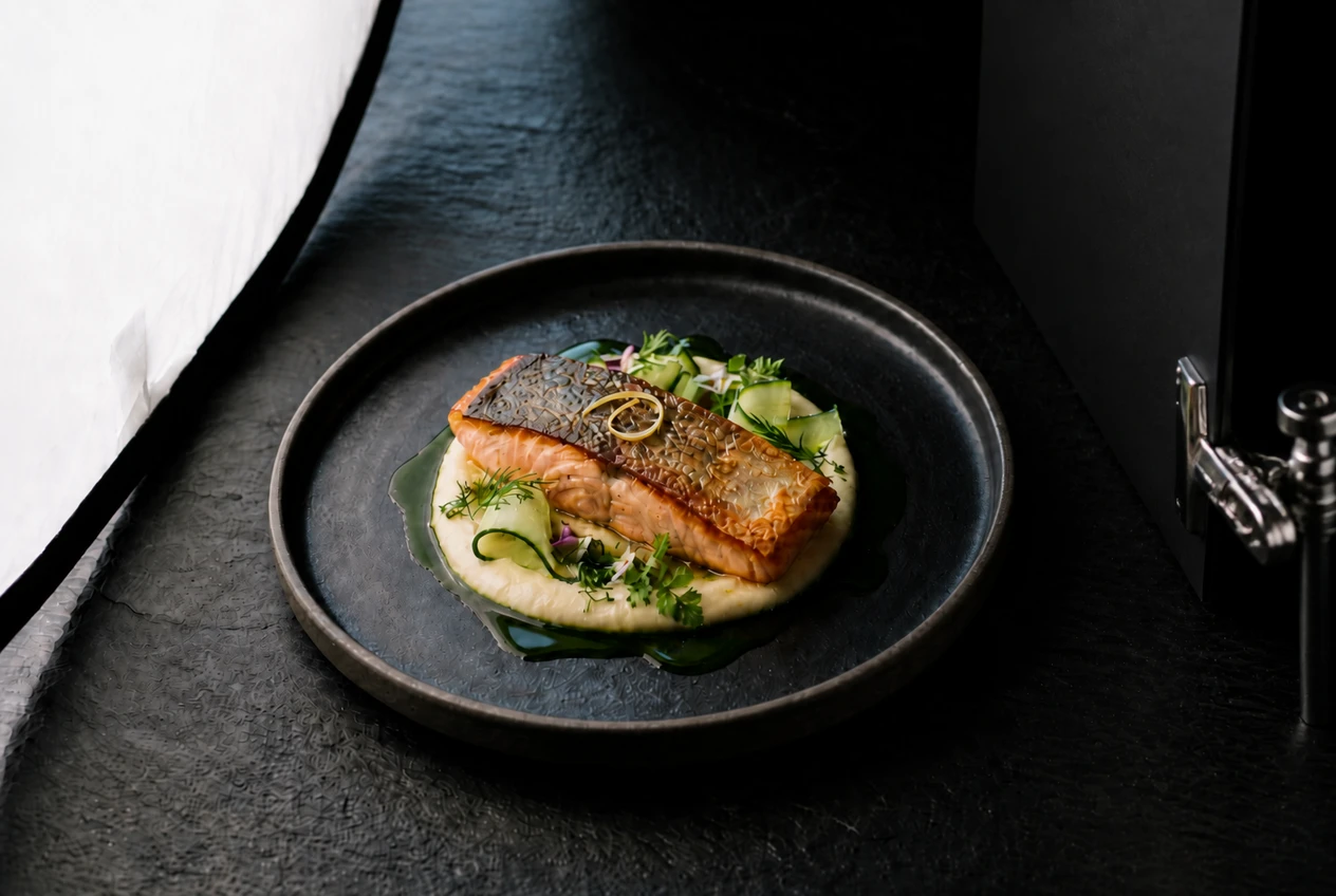 Plated dish — Black Card Texture variation of Large Scrim Food Table Daylight.