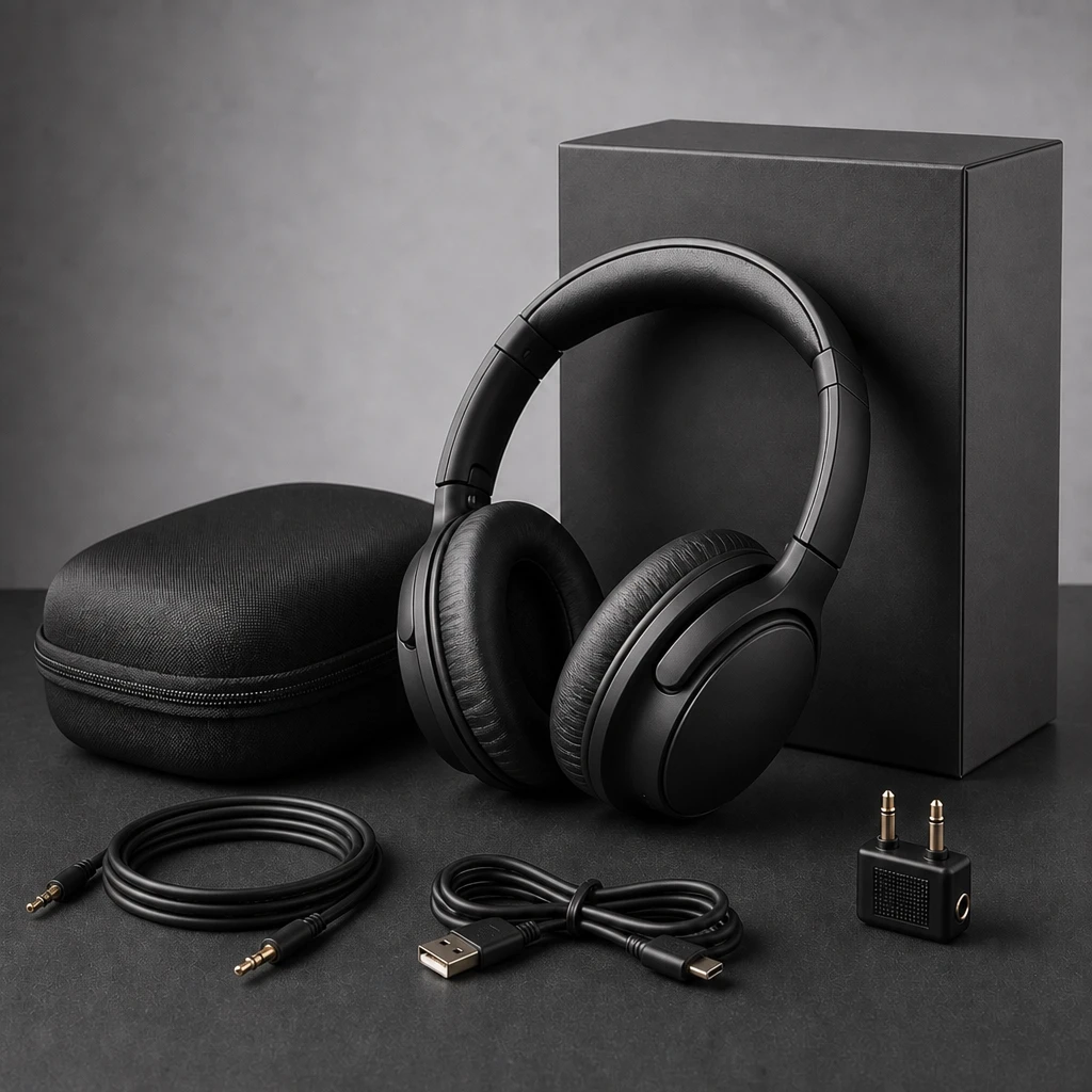 Headphones product set — Soft Fill Clean variation of LED Panel Tabletop Product.