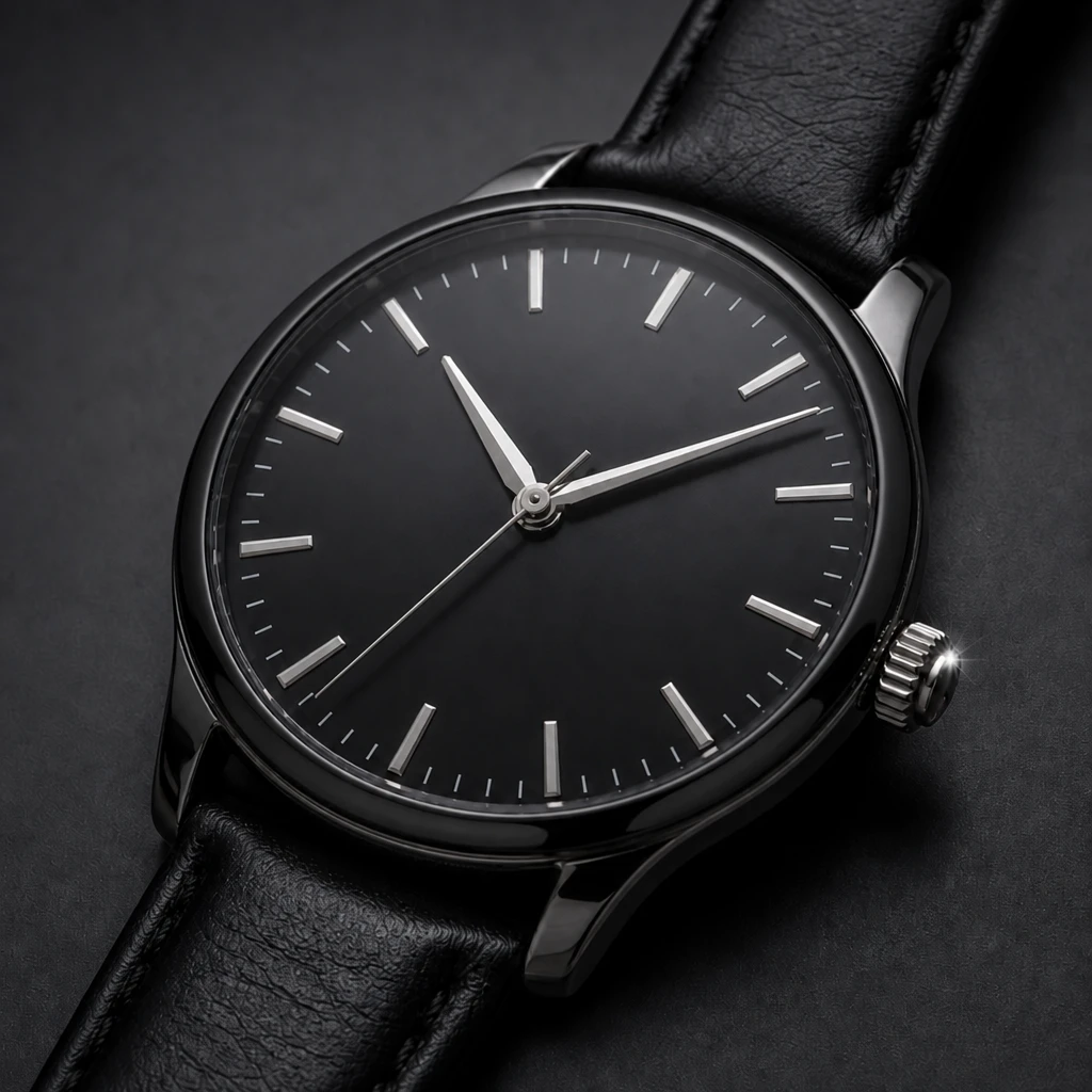Wristwatch — Black Card Shape variation of Mirror Card Watch Sparkle Macro.