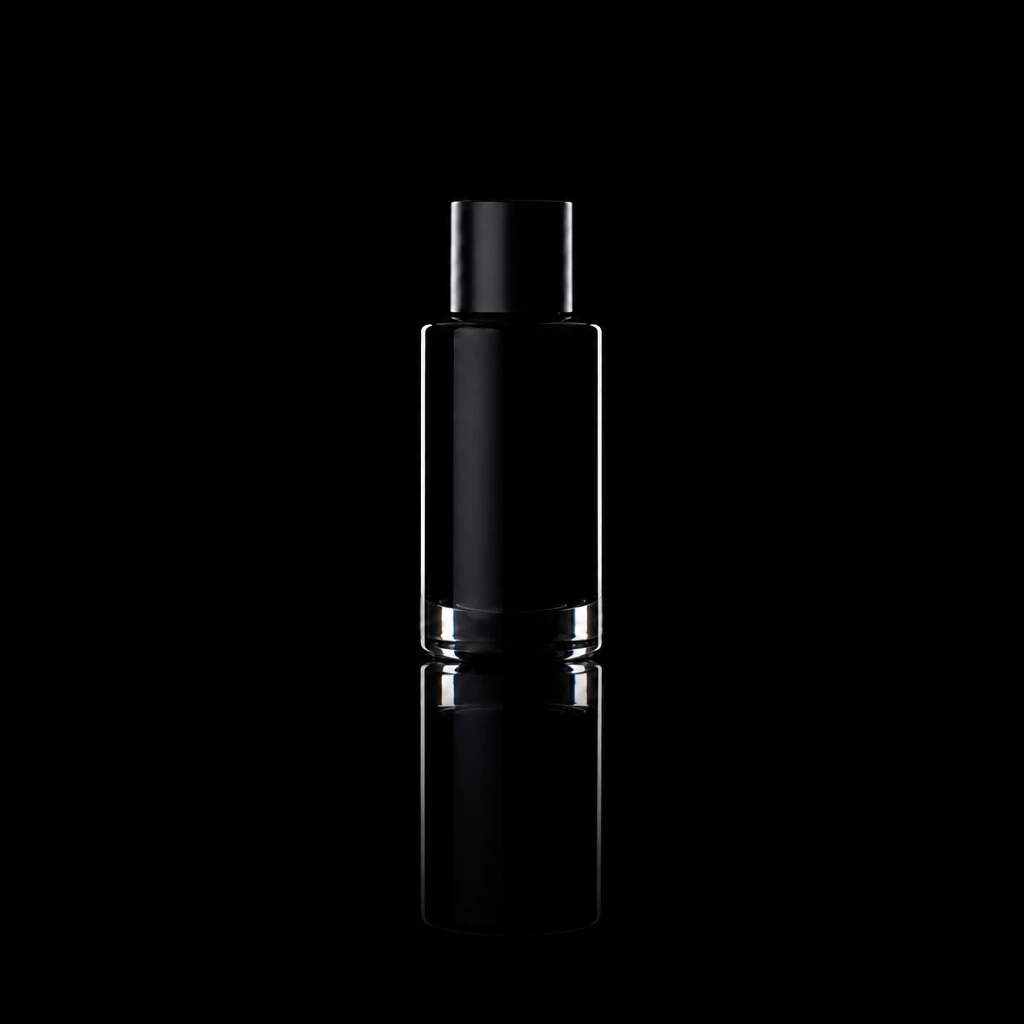 Closer off-frame black cards — darker glass reflections and slimmer bright edge lines Product bottle — Black-Card Drama variation of Mirror Product Reflection Setup.