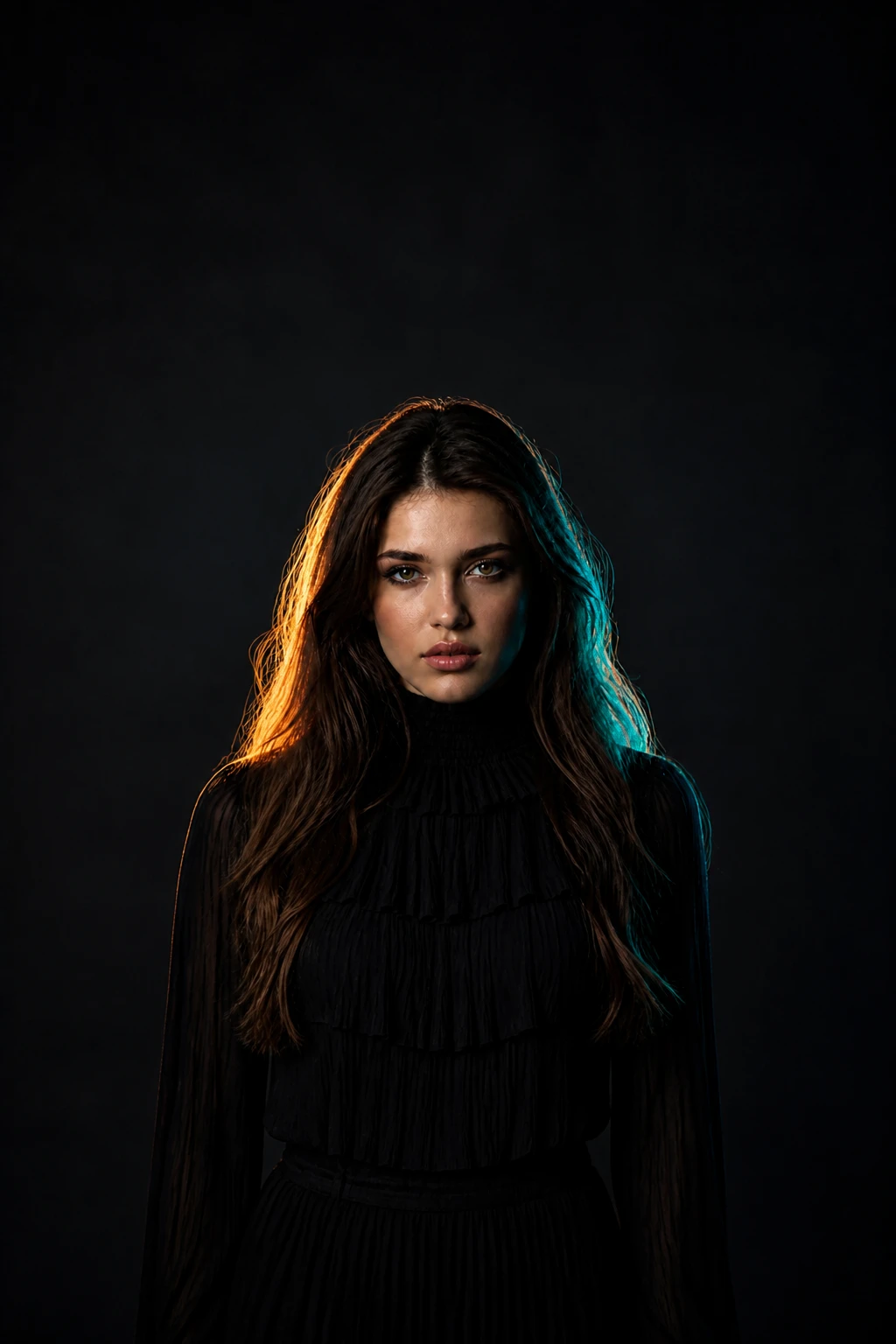Fashion model — Opposing Gel Rim Fashion Portrait lighting setup.