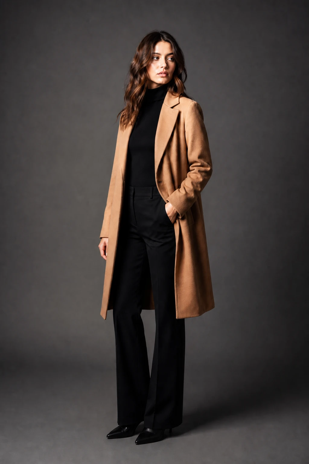 Move the parabolic closer for brighter cheek highlights and a stronger fashion edge on the jacket lapels Fashion model — Closer Parabolic Wrap variation of Parabolic Full-Length Fashion.