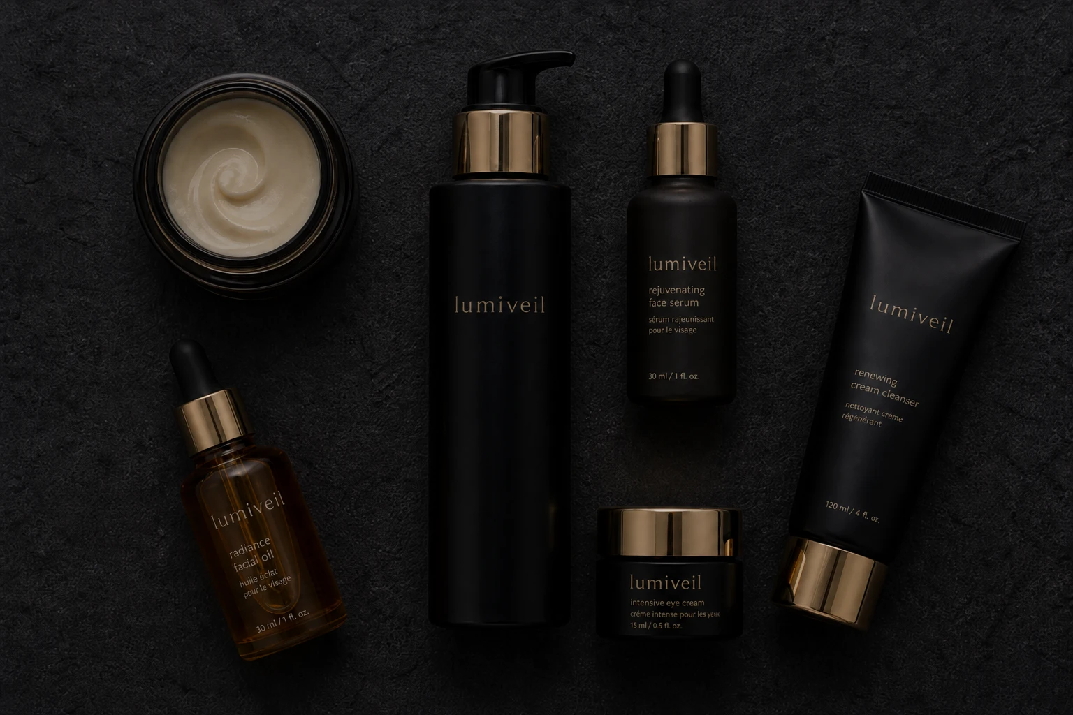 Skincare products — Ambient Only variation of Ring Flash Flat Lay Product.