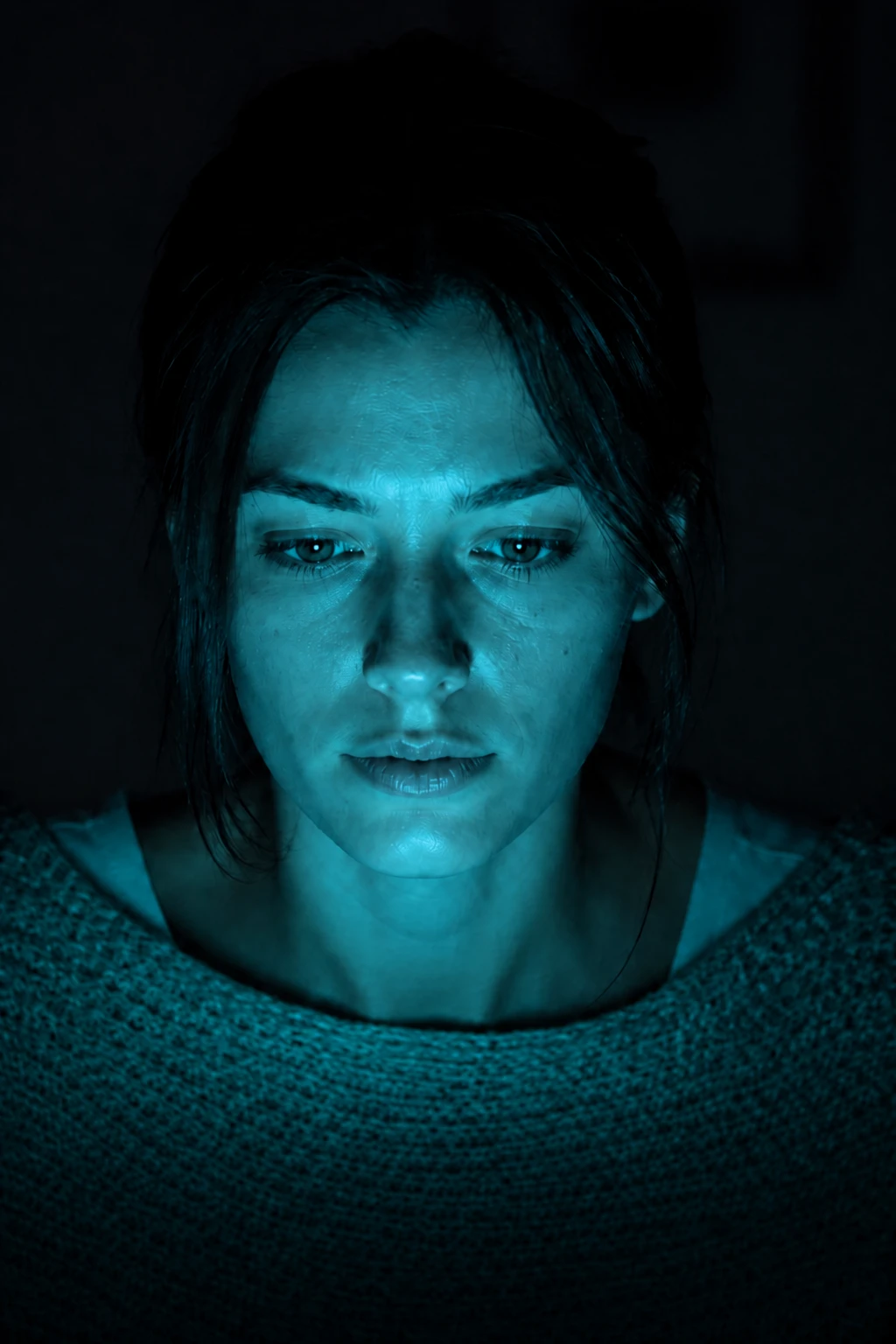 Portrait subject — Cyan Screen variation of Screen Glow Practical Portrait.