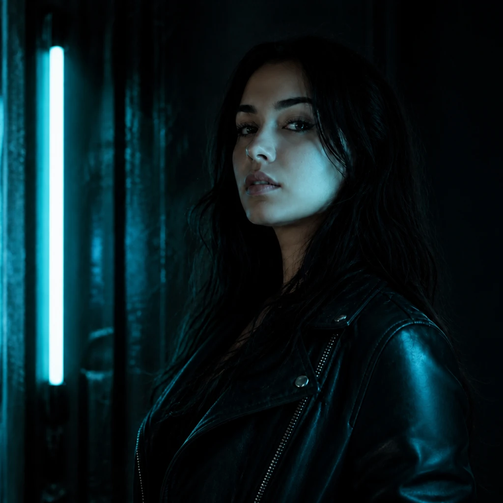 Fashion model — Teal Only variation of Tube Light Neon Room.
