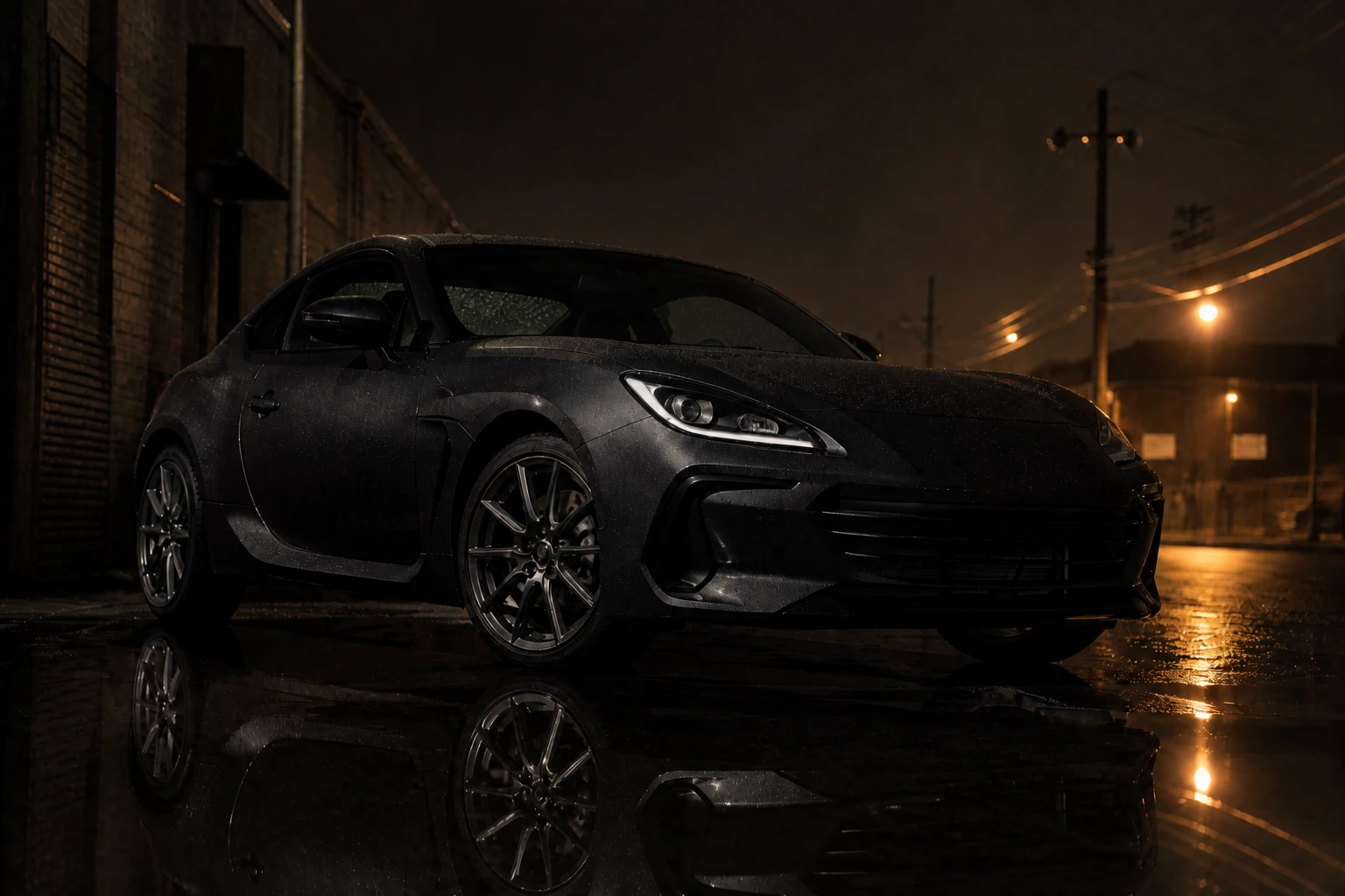 Car exterior — Practical Only Mood variation of Wet Pavement Automotive Night.