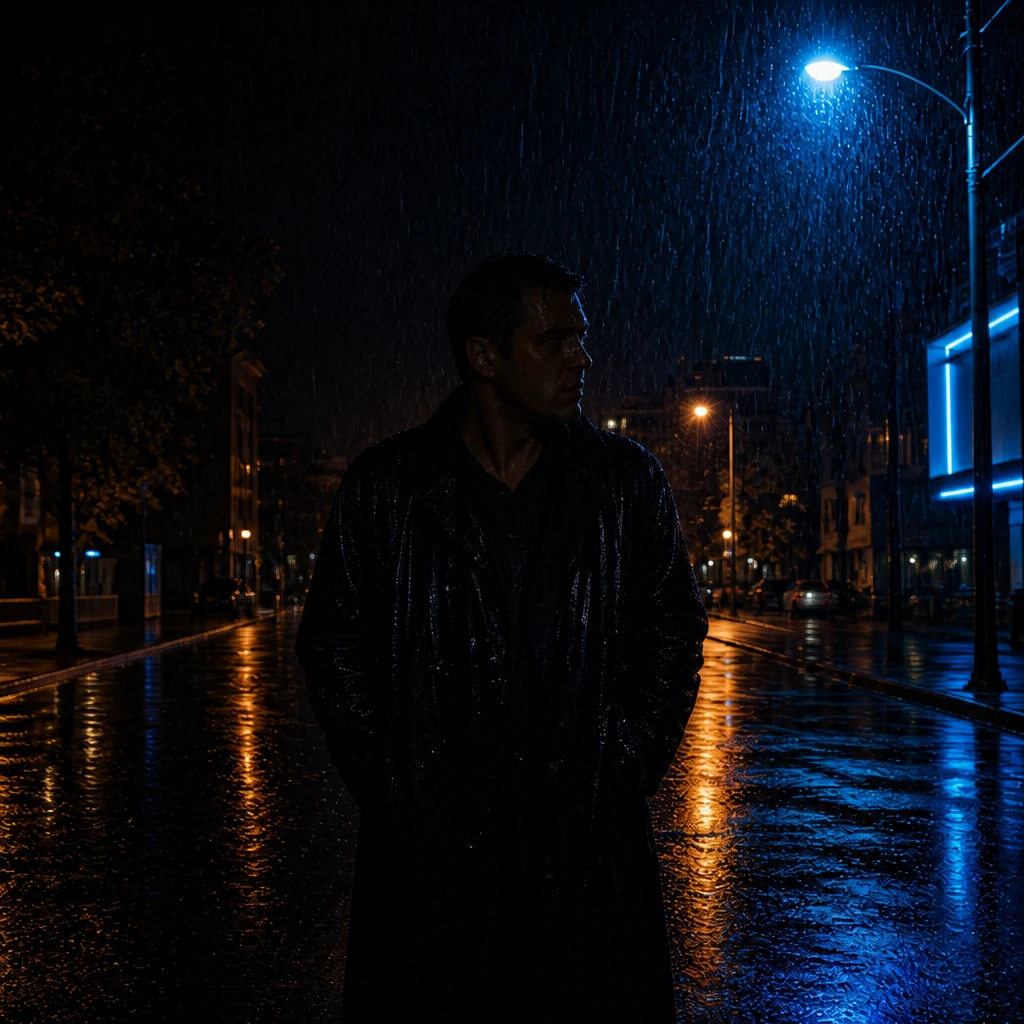 Portrait subject — Silhouette Tension variation of Wet Street Reflection Night Portrait.