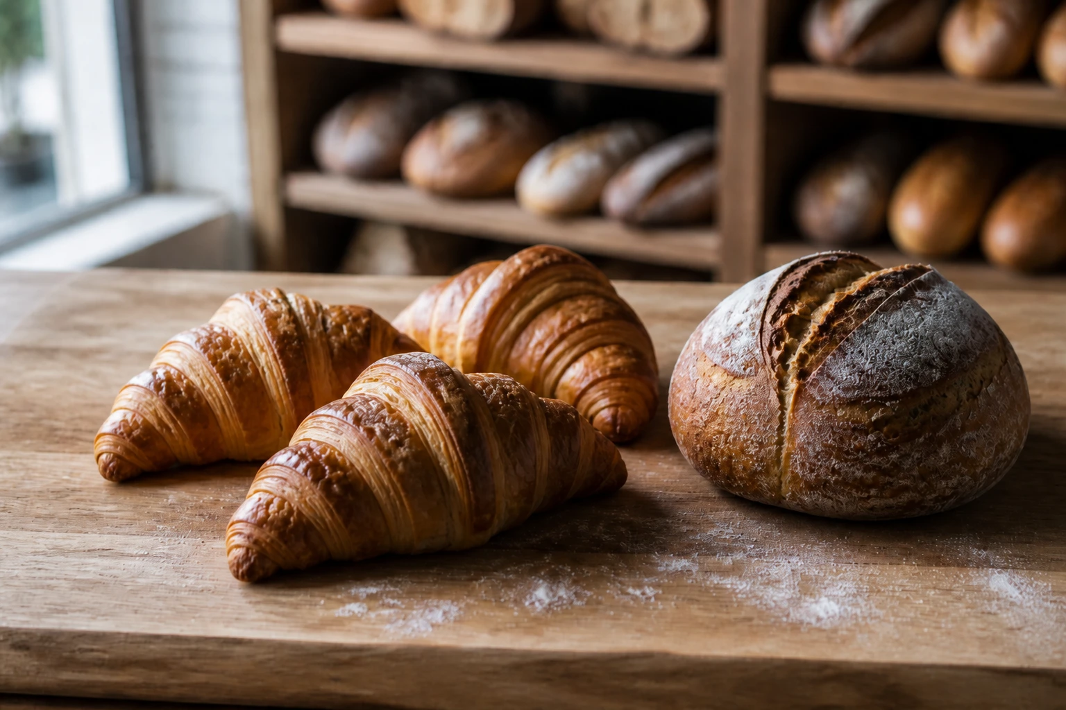 Bread and pastries on a board — No Reflector variation of Window Side Bakery Food Hero.