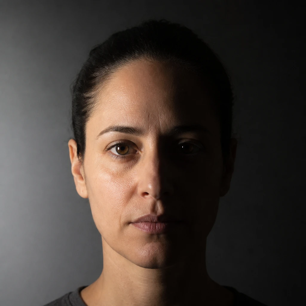 Split — a lit face, cropped close