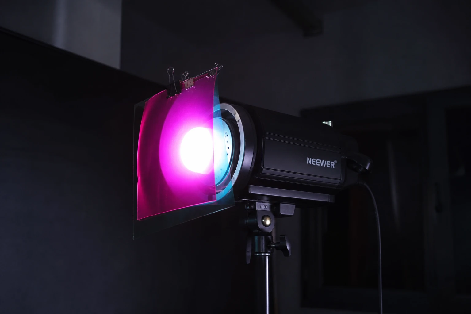 Color gel, rigged as it is used — Gels shift the hue of a light source — rims, backgrounds, and mood without repainting the room